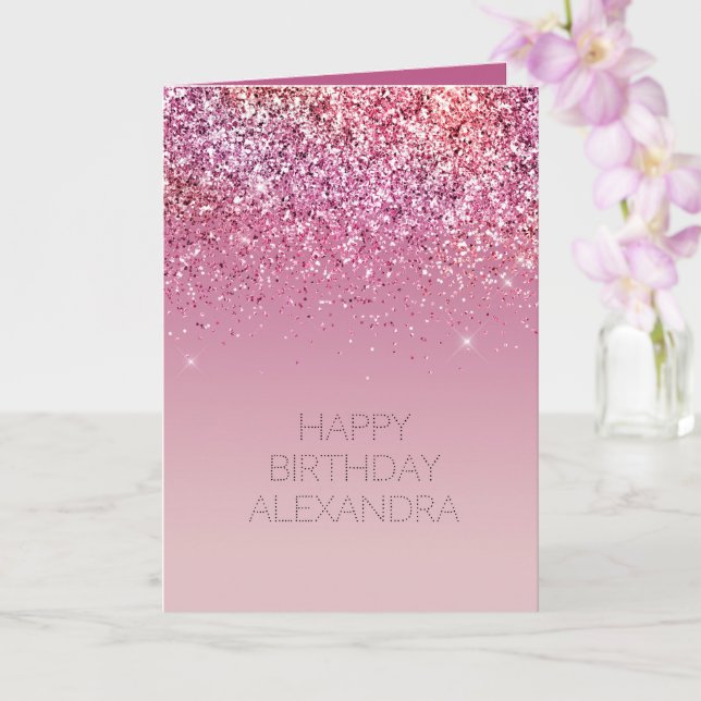 Rose Gold Pink Gold Glitter Sparkle Card (Orchid)