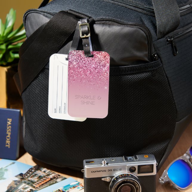 Rose Gold Pink Gold Glitter Sparkle Luggage Tag (Front & Back)