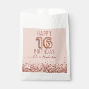 Rose Gold Pink Happy 16th Birthday Favour Bags