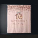 Rose Gold Pink Happy 16th Birthday Tapestry<br><div class="desc">Girly glitter,  millennial pink background,  with fancy script name typography. Faux rose gold 16 balloon text. Great for Sweet 16th celebrations.</div>