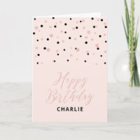Rose Gold & Pink Happy Birthday Name Greeting