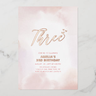 Rose Gold & Pink Heart Three Girl 3rd Birthday