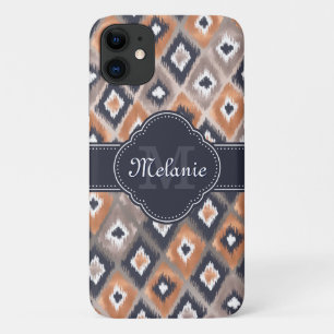 Rose Gold Pink Ikat Pattern Navy Monogram Case-Mate iPhone Case