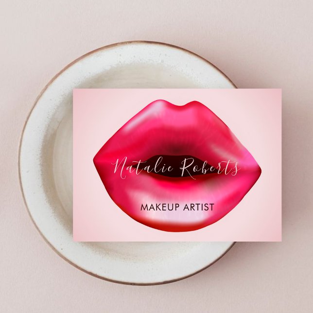 Rose Gold Pink Lips Makeup Artist Beauty salon Business Card (Creator Uploaded)
