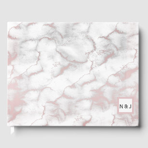 Rose Gold Pink Marble Modern Chic Trendy Party Guest Book