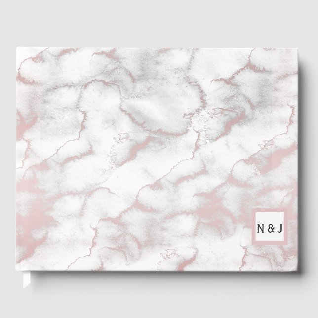 Rose Gold Pink Marble Modern Chic Trendy Party Guest Book (Front)