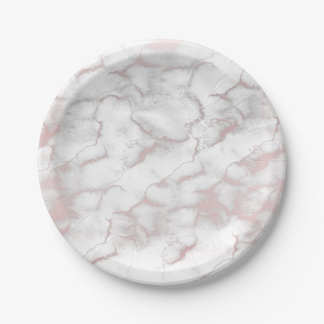Rose Gold Pink Marble Modern Chic Trendy Party Paper Plate (Front)