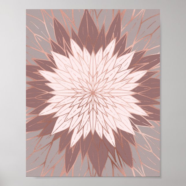 Rose Gold Pink Mauve Hand Drawn Flower Art Poster (Front)