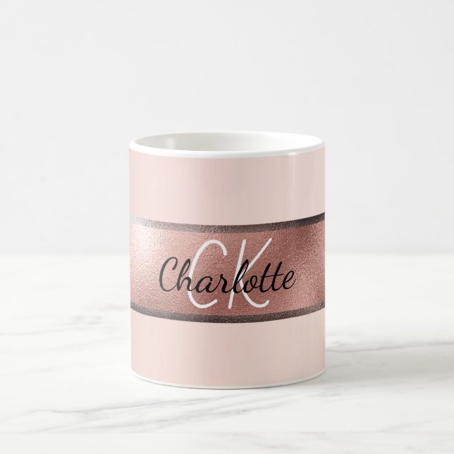Rose gold pink metal monogram initials elegant coffee mug (Center)