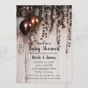 Rose Gold Pink Metallic Balloons & Ivy Baby Shower Invitation