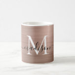 Rose Gold Pink Metallic Monogram Girly Script Name Coffee Mug<br><div class="desc">Glam Pink Rose Gold Brushed Metal Script Monogram Coffee Mug</div>