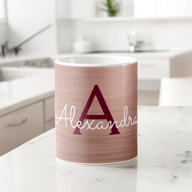 Rose Gold - Pink Metallic Monogram Name & Initial Coffee Mug (Creator Uploaded)