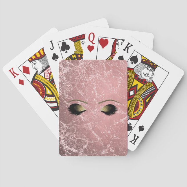 Rose Gold Pink Modern Glam Marble & Makeup Eyes Playing Cards (Back)