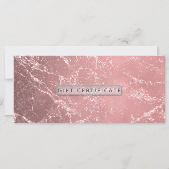 Rose Gold Pink Modern Marble Gift Certificate (Front)