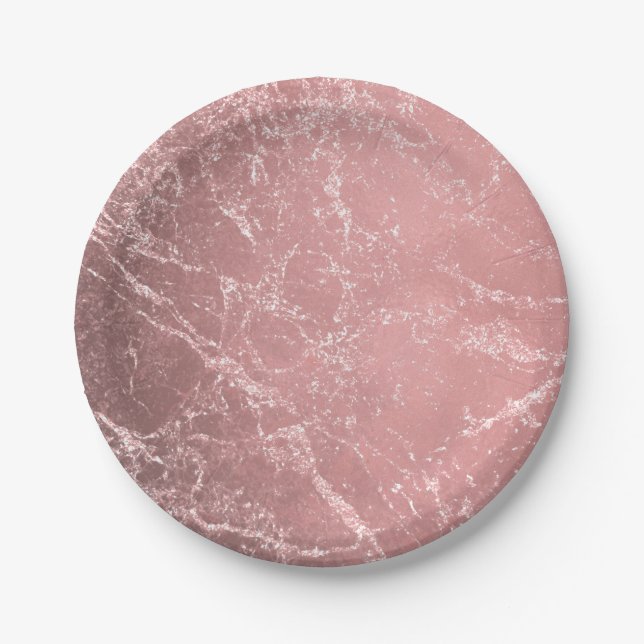 Rose Gold Pink Modern Trendy Glam Marble Chic Paper Plate (Front)