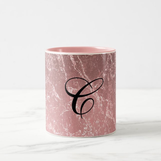Rose Gold Pink Modern Trendy Glam Marble Chic Two-Tone Coffee Mug (Center)