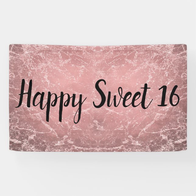 Rose Gold Pink Modern Trendy Marble Party Banner (Horizontal)