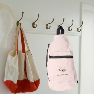 Rose gold pink monogram initials name modern sling bag