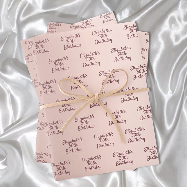 Rose gold pink monogram name birthday wrapping paper sheet (Creator Uploaded)