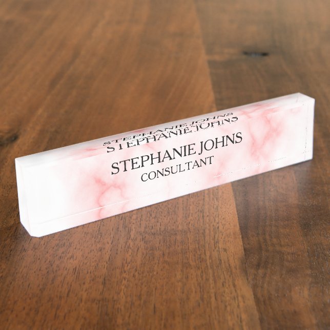 Rose Gold Pink Monogram Name Modern Marble Pattern Nameplate (Side)