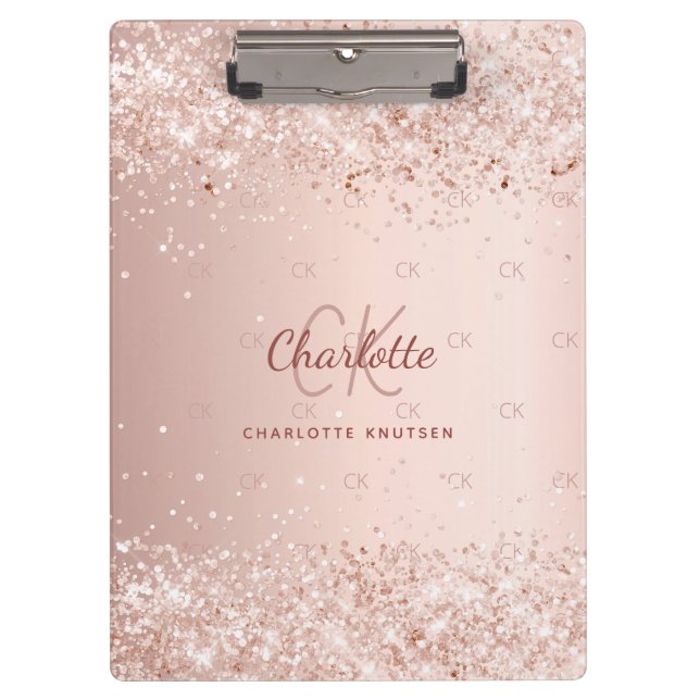 Rose gold pink monogram script clipboard (Front)
