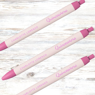 Rose gold pink name Quinceanera Black Ink Pen