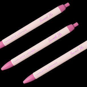 Rose gold pink name Sweet 16 Black Ink Pen