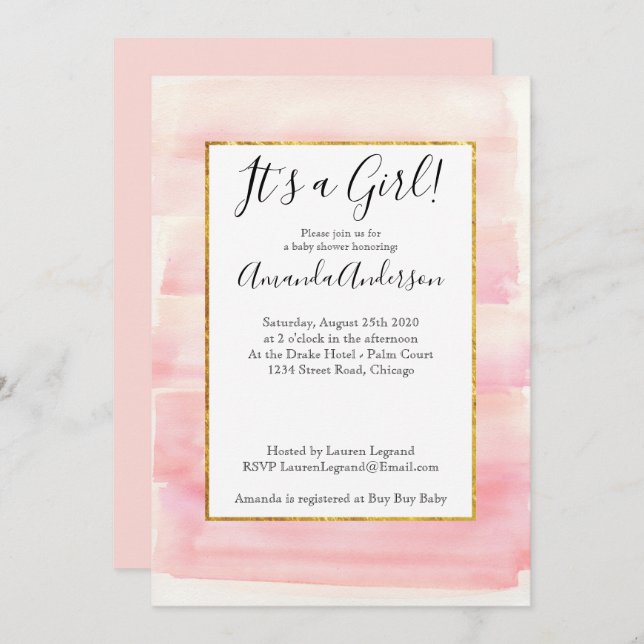 Rose Gold Pink Ombre Girly Baby Shower Invitation (Front/Back)
