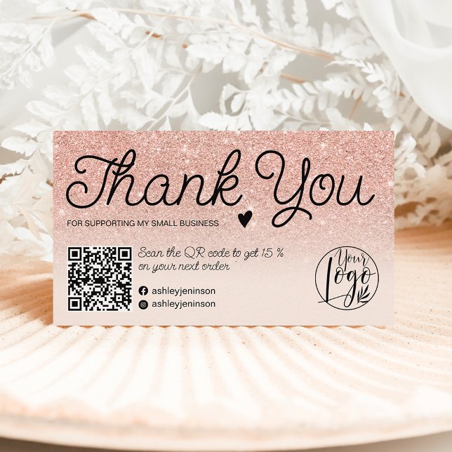 Rose gold pink order thank you Qr code photo Business Card (Creator Uploaded)