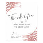 Rose Gold Pink Palm Leaves Thank You Sign