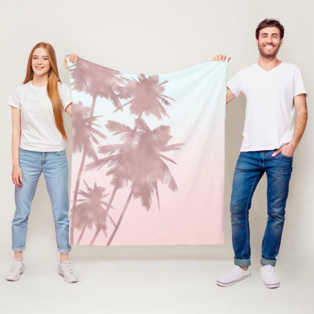 Rose Gold Pink Palms Beach Ombre Palm Trees Chic Fleece Blanket (In Situ)