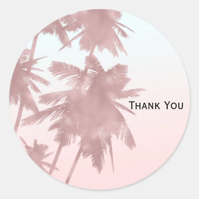 Rose Gold Pink Palms Beach Ombre Palm Trees Party Classic Round Sticker (Front)