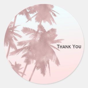 Rose Gold Pink Palms Beach Ombre Palm Trees Party Classic Round Sticker