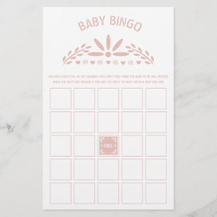 Rose gold pink Papel Picado Baby Shower Bingo game Flyer