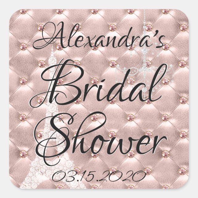 Rose Gold Pink Paris France Bridal Shower Square Sticker (Front)