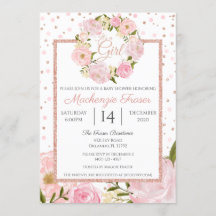 Rose Gold Pink Peony Girls Baby Shower