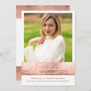 Rose Gold Pink Photo Graduation Announcement