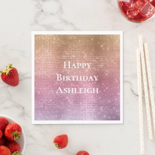 Rose Gold Pink Purple Sparkle Birthday Napkin
