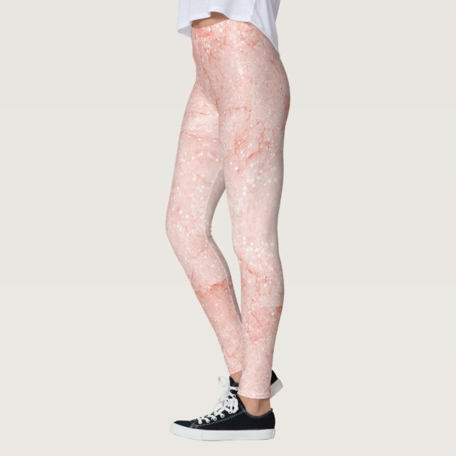 Rose Gold Pink Quartz Sparkle Marble Shimmering Leggings (Left)