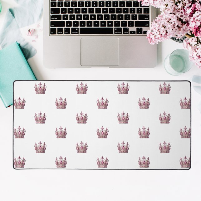 Rose gold pink queen crown white desk mat (Creator Uploaded)