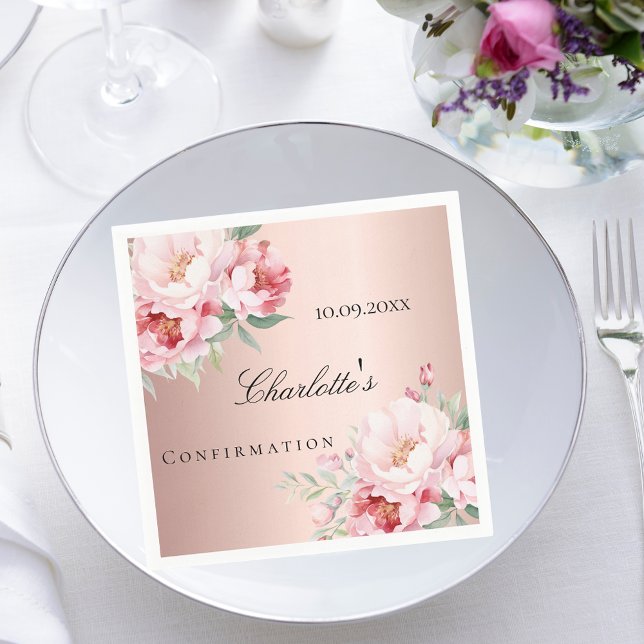 Rose gold pink roses florals Confirmation Napkin (Creator Uploaded)