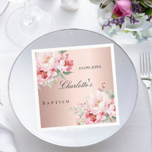 Rose gold pink roses florals elegant baptism napkin