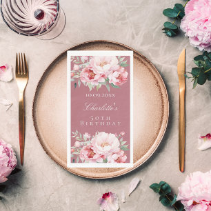 Rose gold pink roses florals elegant birthday napkin