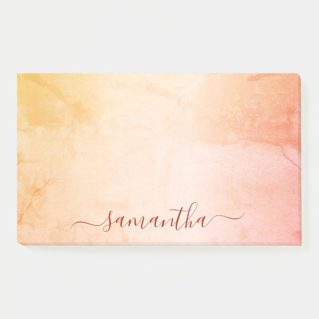 Rose gold pink rustic marble monogram script post-it notes (Front)