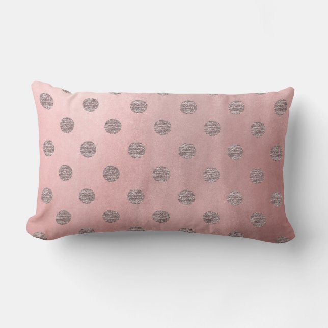 Rose Gold Pink Shine Glam Polka Dots Modern Chic Lumbar Cushion (Front)