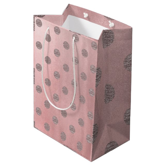 Rose Gold Pink Shine Glam Polka Dots Modern Chic Medium Gift Bag (Back Angled)