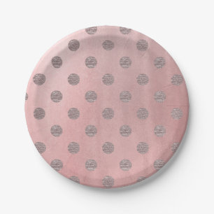 Rose Gold Pink Shine Glam Polka Dots Modern Chic Paper Plate