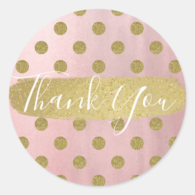 Rose Gold Pink Shine Glam Polka Dots Modern Favour Classic Round Sticker (Front)