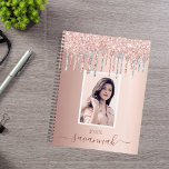 Rose gold pink silver drips photo planner<br><div class="desc">A rose gold background with elegant rose gold, pink and faux silver drips, paint dripping look. Personalise and add your own photo, name and a year. The name is written in dark rose gold with a large modern hand lettered style script with swashes. To keep the swashes only delete the...</div>