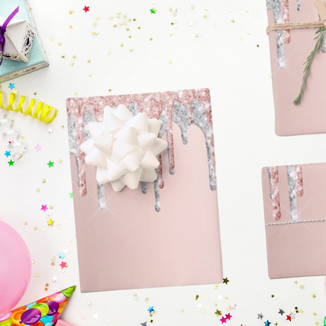 Rose gold pink silver drips wrapping paper sheet (Creator Uploaded)